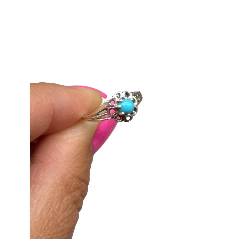 Sleeping Beauty Turquoise Mine Ring Size 5 Flower Solid 925 Sterling Silver